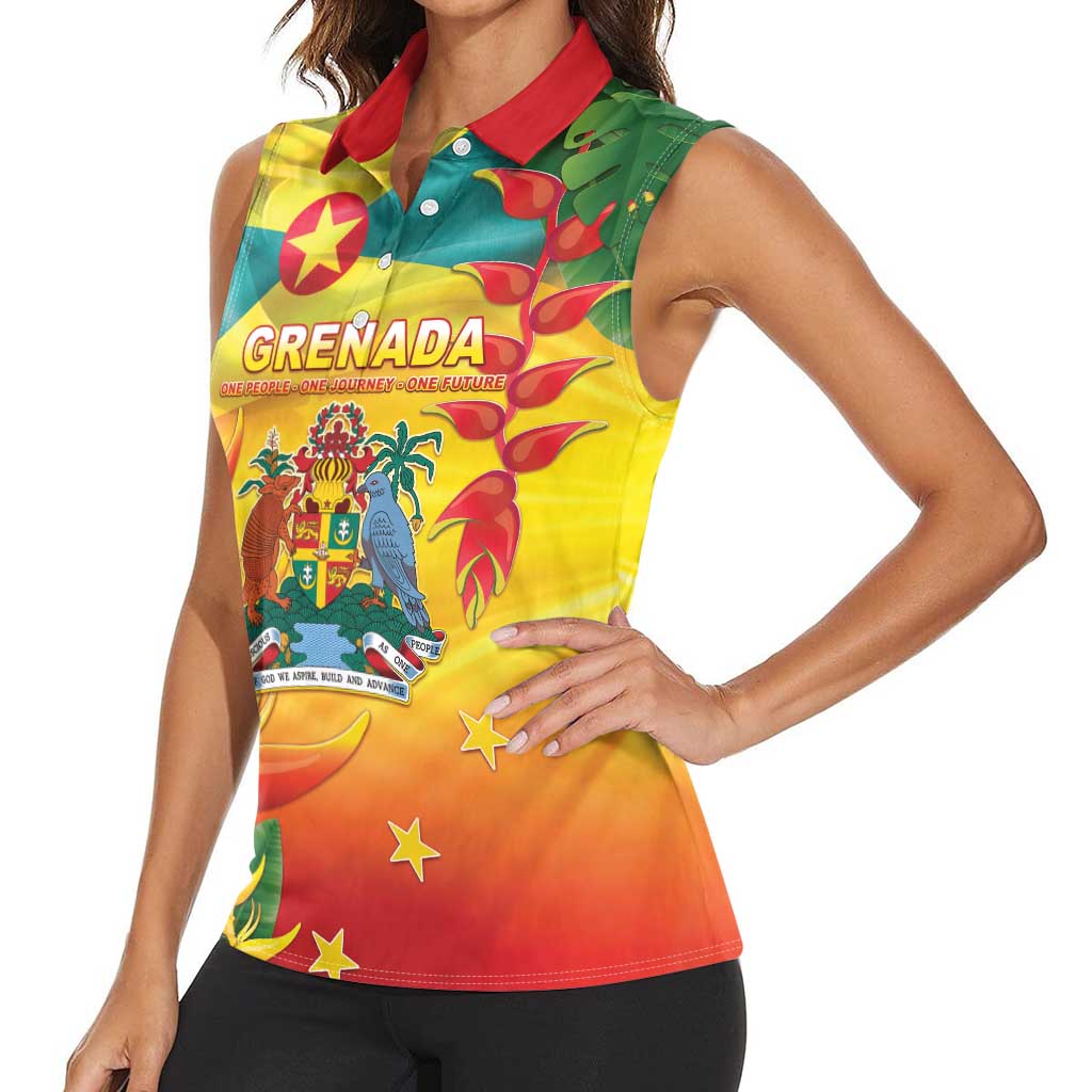 Grenada Women Sleeveless Polo Shirt Gwenad Flag With Heliconia Lobster Claws