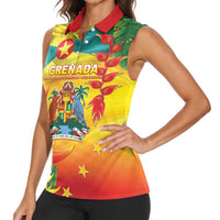 Grenada Women Sleeveless Polo Shirt Gwenad Flag With Heliconia Lobster Claws