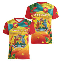 Grenada Women V-Neck T-Shirt Gwenad Flag With Heliconia Lobster Claws