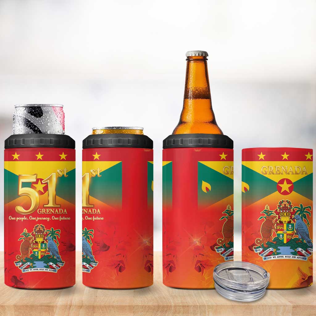 Happy 51st Independence Day Grenada 4 in 1 Can Cooler Tumbler One People One Journey One Future