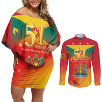 Happy 51st Independence Day Grenada Couples Matching Off Shoulder Short Dress and Long Sleeve Button Shirt One People One Journey One Future