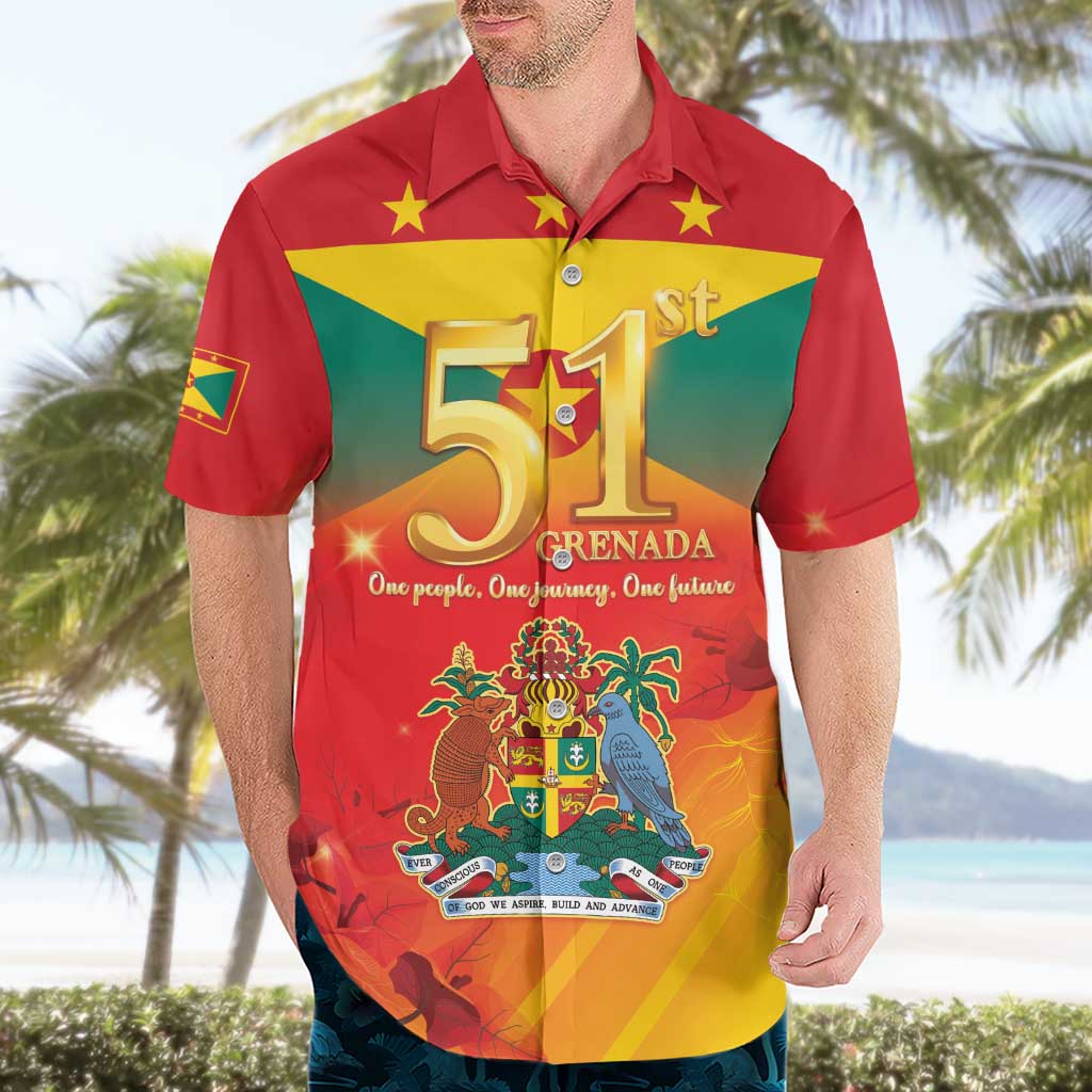 Happy 51st Independence Day Grenada Hawaiian Shirt One People One Journey One Future
