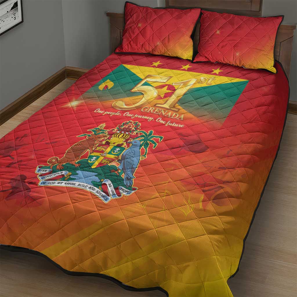 Happy 51st Independence Day Grenada Quilt Bed Set One People One Journey One Future