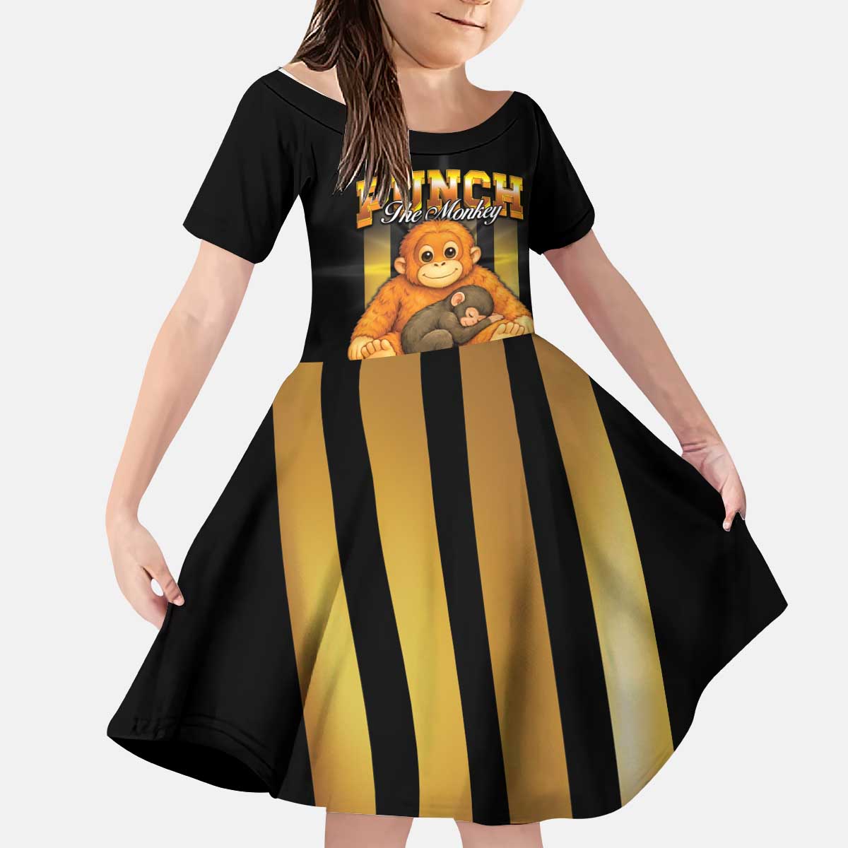 Punch The Monkey Kid Short Sleeve Dress Team Punch Monkey
