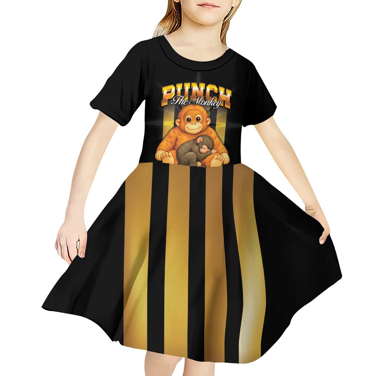 Punch The Monkey Kid Short Sleeve Dress Team Punch Monkey