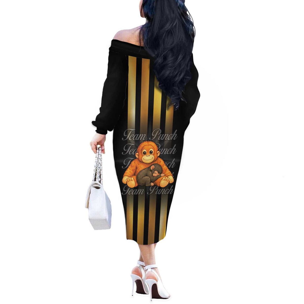 Punch The Monkey Off The Shoulder Long Sleeve Dress Team Punch Monkey