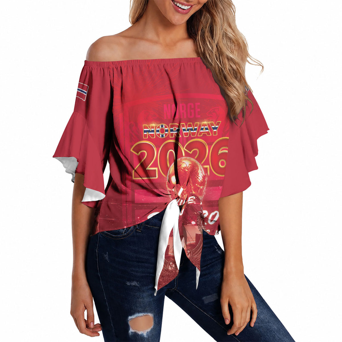 Custom Norge Football 2026 Off Shoulder Wrap Waist Top Glorious Victory
