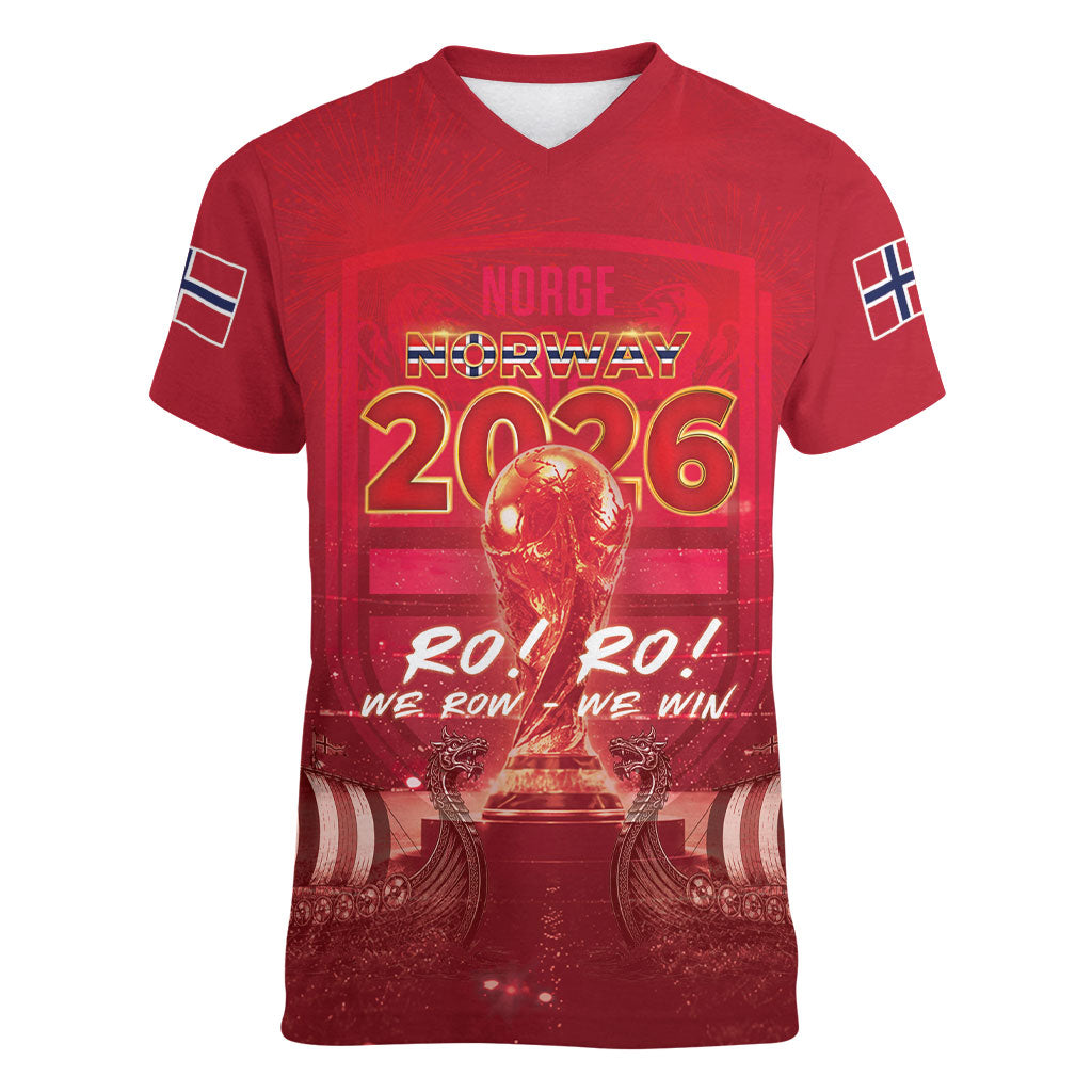 Custom Norge Football 2026 Women V-Neck T-Shirt Glorious Victory