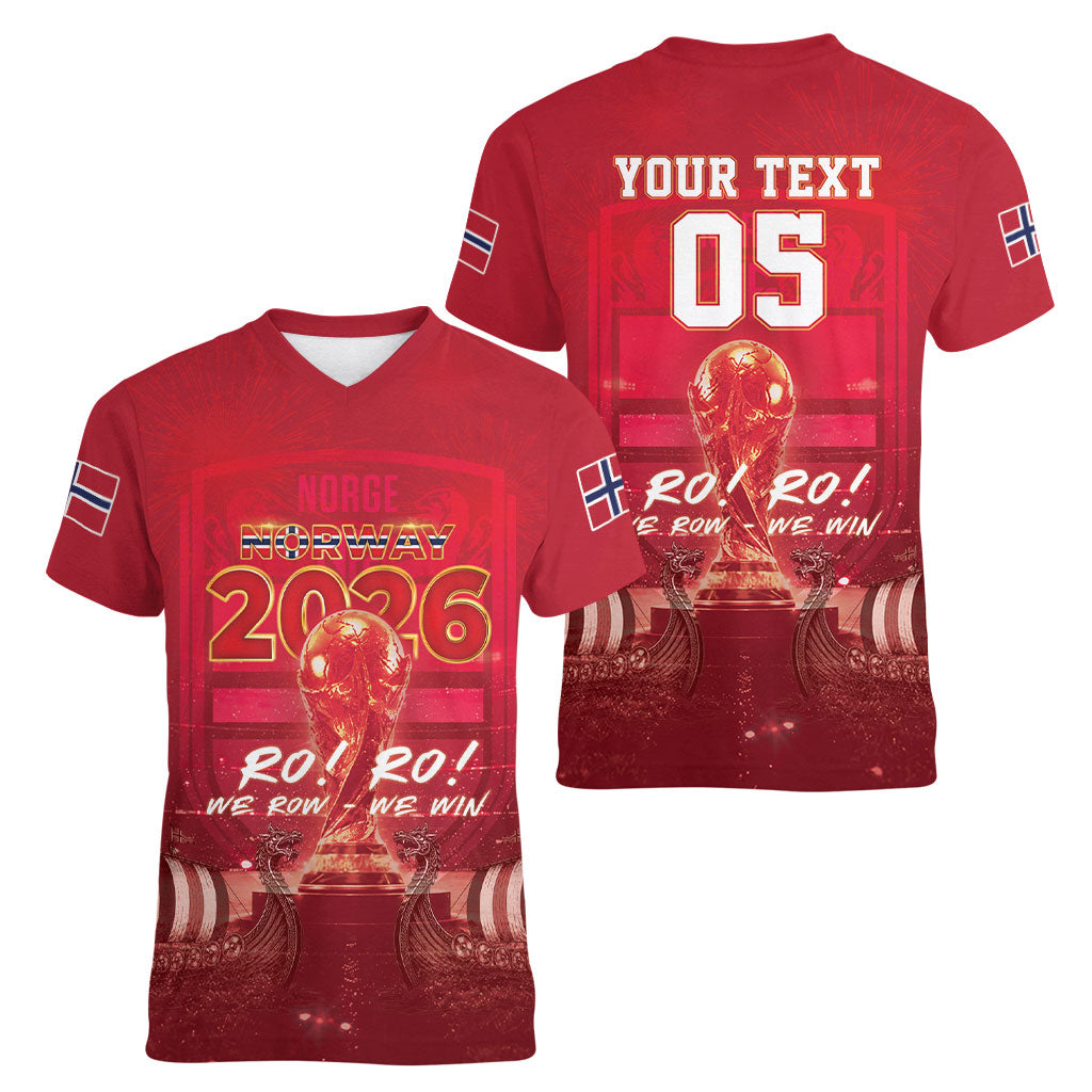 Custom Norge Football 2026 Women V-Neck T-Shirt Glorious Victory