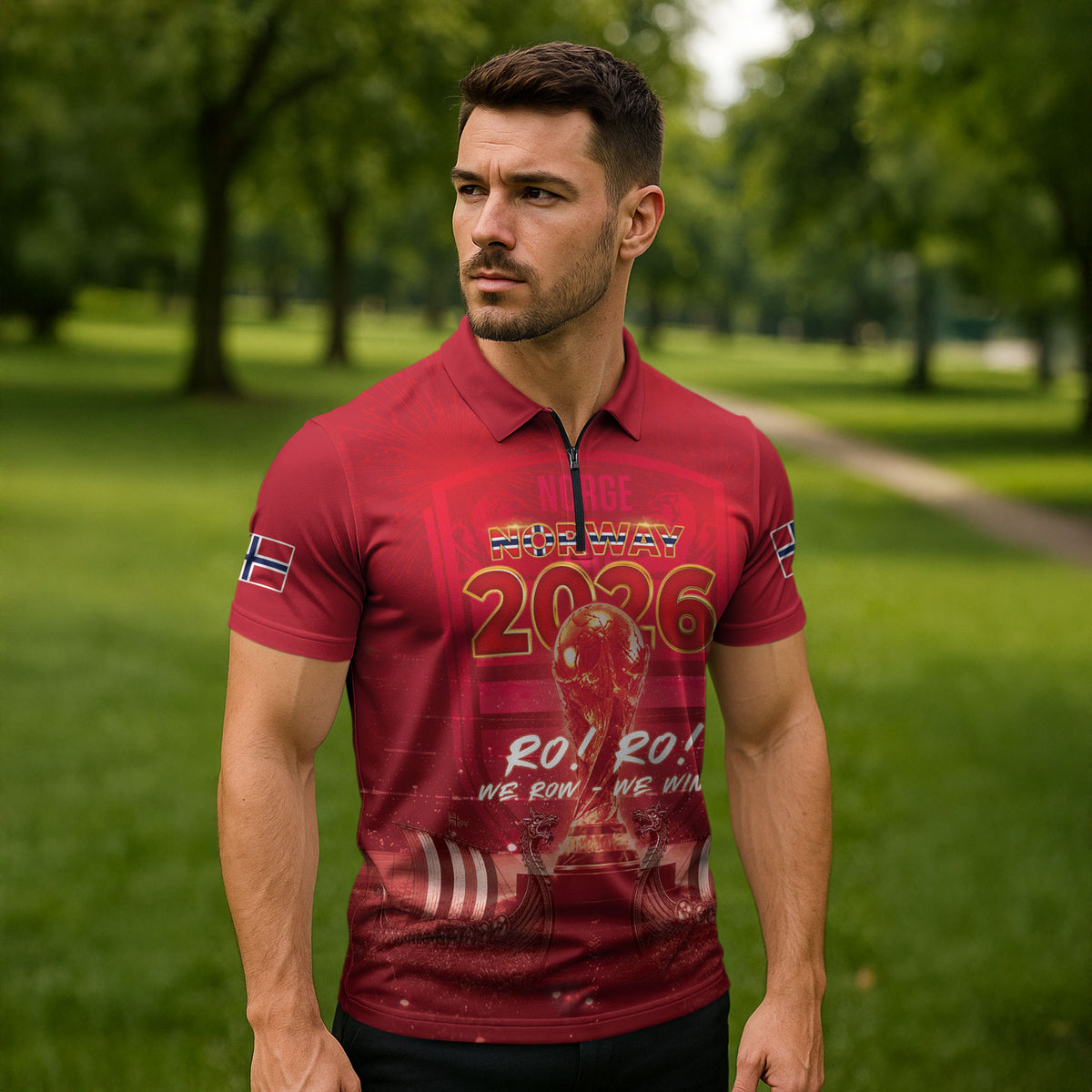 Custom Norge Football 2026 Zipper Polo Shirt Glorious Victory