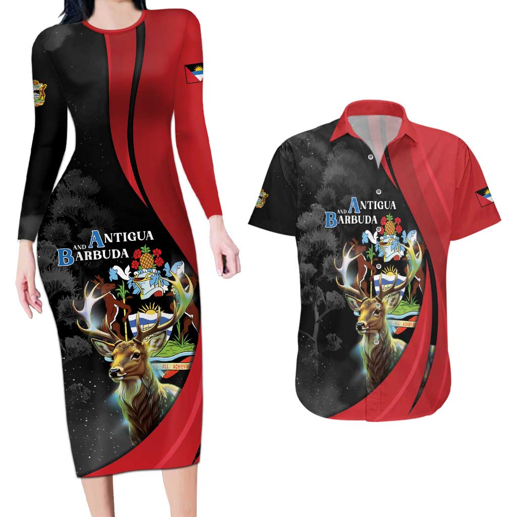 Antigua And Barbuda 1981 Couples Matching Long Sleeve Bodycon Dress and Hawaiian Shirt Happy Independence Day - Wonder Print Shop