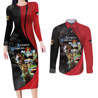 Antigua And Barbuda 1981 Couples Matching Long Sleeve Bodycon Dress and Long Sleeve Button Shirt Happy Independence Day - Wonder Print Shop