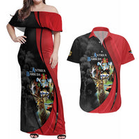 Antigua And Barbuda 1981 Couples Matching Off Shoulder Maxi Dress and Hawaiian Shirt Happy Independence Day - Wonder Print Shop