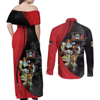 Antigua And Barbuda 1981 Couples Matching Off Shoulder Maxi Dress and Long Sleeve Button Shirt Happy Independence Day - Wonder Print Shop