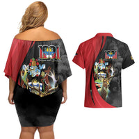Antigua And Barbuda 1981 Couples Matching Off Shoulder Short Dress and Hawaiian Shirt Happy Independence Day - Wonder Print Shop