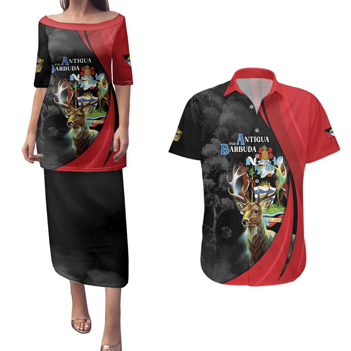 Antigua And Barbuda 1981 Couples Matching Puletasi and Hawaiian Shirt Happy Independence Day - Wonder Print Shop