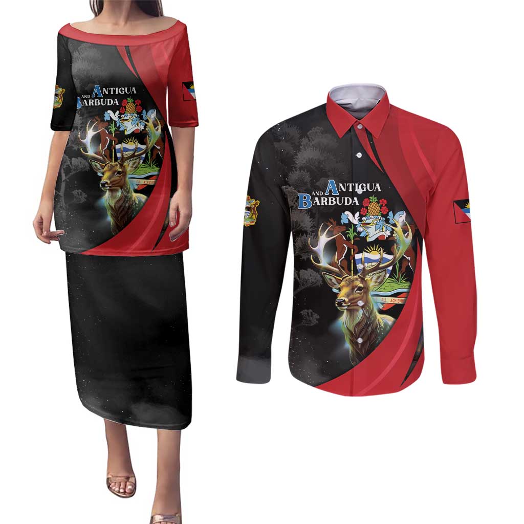 Antigua And Barbuda 1981 Couples Matching Puletasi and Long Sleeve Button Shirt Happy Independence Day - Wonder Print Shop