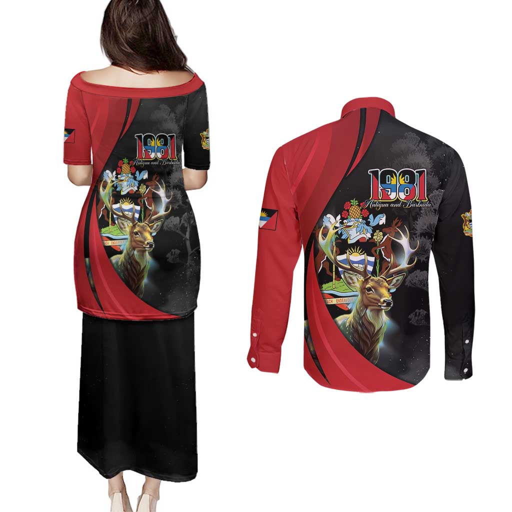 Antigua And Barbuda 1981 Couples Matching Puletasi and Long Sleeve Button Shirt Happy Independence Day - Wonder Print Shop