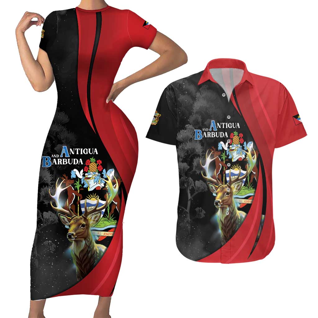 Antigua And Barbuda 1981 Couples Matching Short Sleeve Bodycon Dress and Hawaiian Shirt Happy Independence Day - Wonder Print Shop