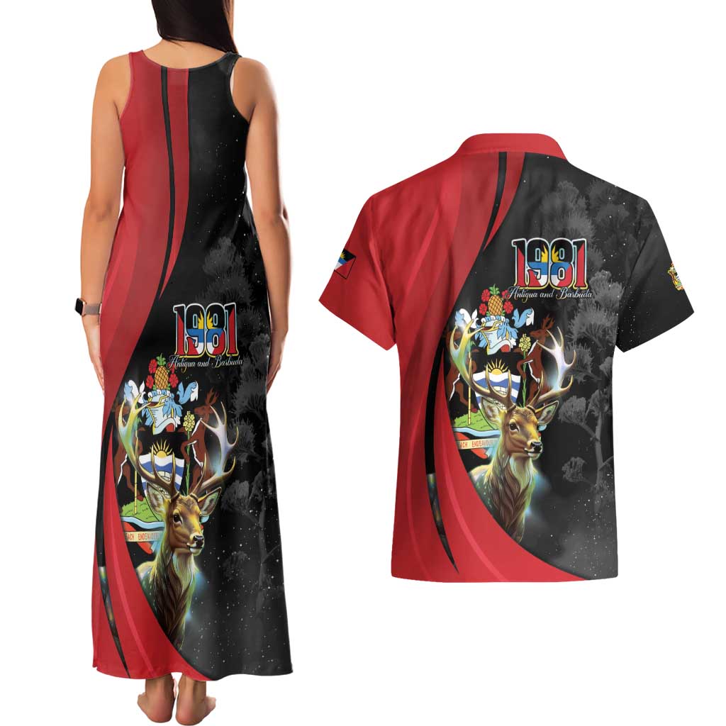 Antigua And Barbuda 1981 Couples Matching Tank Maxi Dress and Hawaiian Shirt Happy Independence Day - Wonder Print Shop