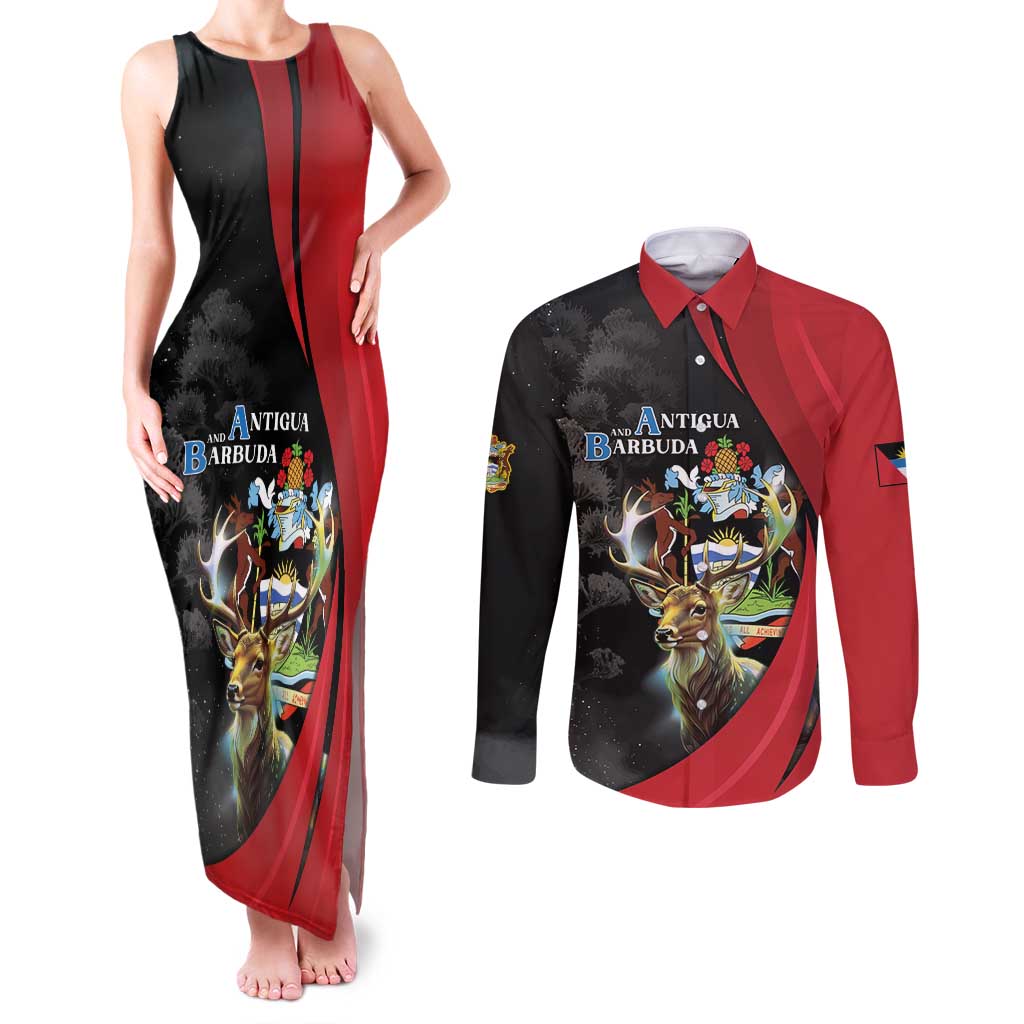 Antigua And Barbuda 1981 Couples Matching Tank Maxi Dress and Long Sleeve Button Shirt Happy Independence Day - Wonder Print Shop