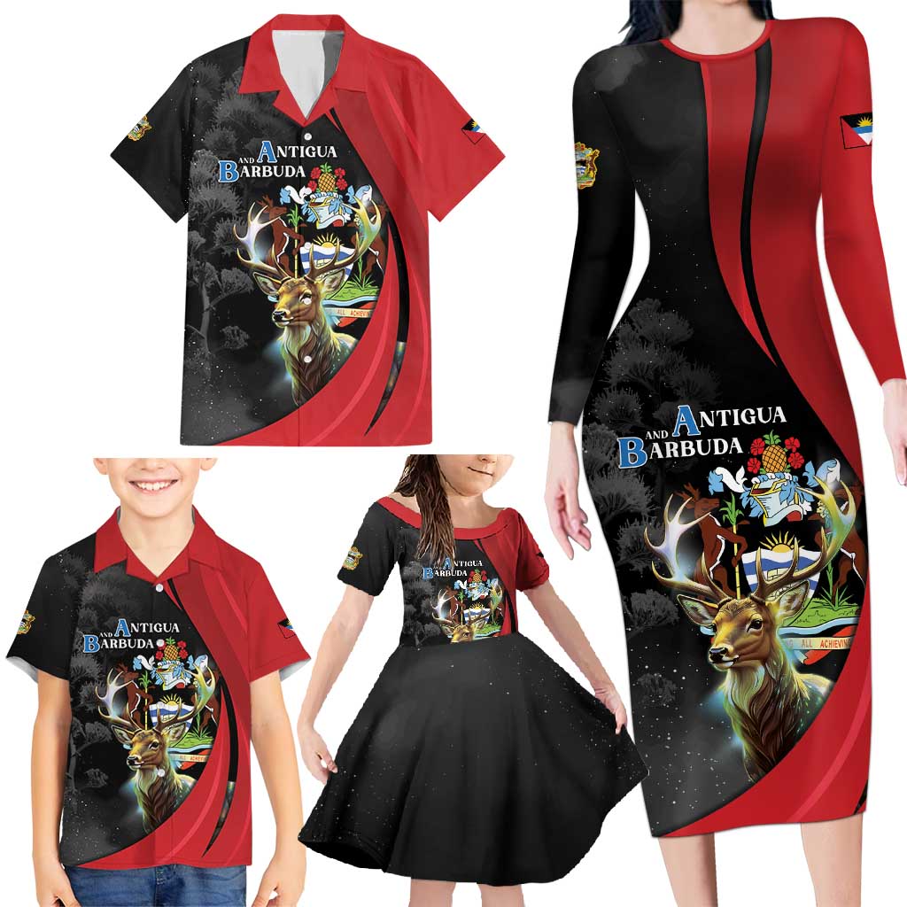 Antigua And Barbuda 1981 Family Matching Long Sleeve Bodycon Dress and Hawaiian Shirt Happy Independence Day - Wonder Print Shop