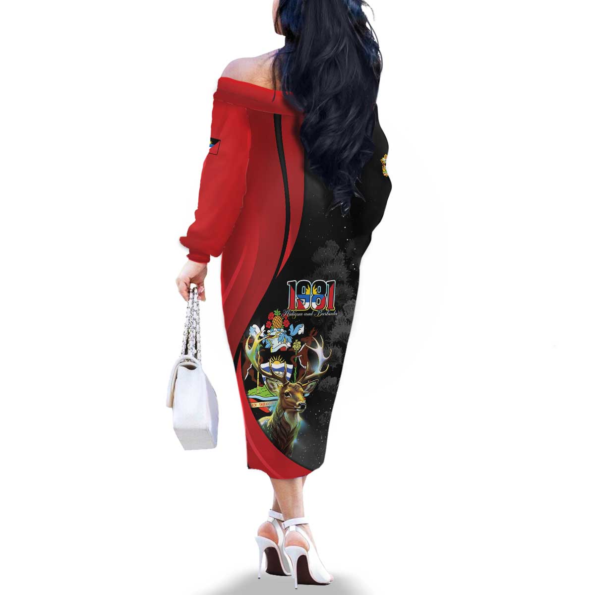 Antigua And Barbuda 1981 Family Matching Off The Shoulder Long Sleeve Dress and Hawaiian Shirt Happy Independence Day - Wonder Print Shop