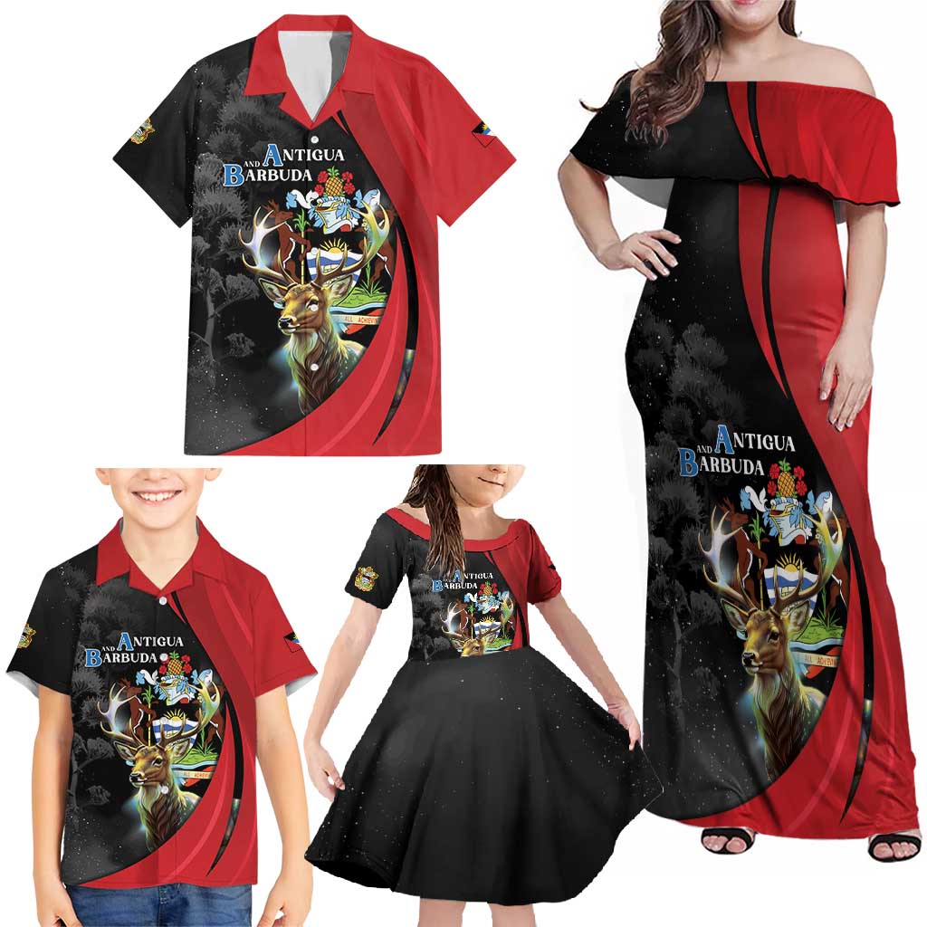 Antigua And Barbuda 1981 Family Matching Off Shoulder Maxi Dress and Hawaiian Shirt Happy Independence Day - Wonder Print Shop