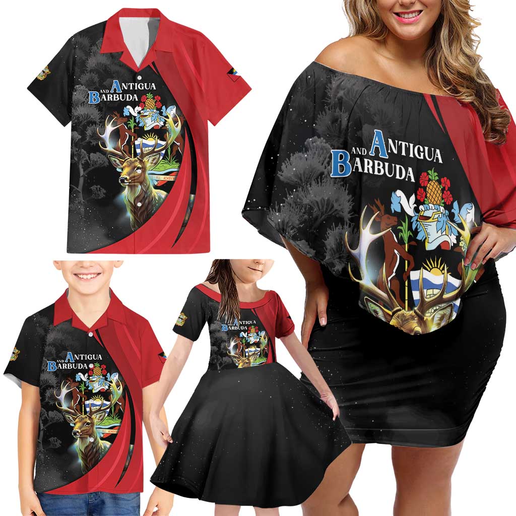 Antigua And Barbuda 1981 Family Matching Off Shoulder Short Dress and Hawaiian Shirt Happy Independence Day - Wonder Print Shop