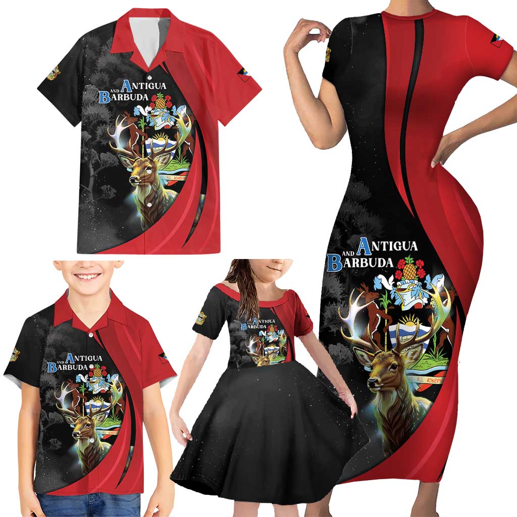 Antigua And Barbuda 1981 Family Matching Short Sleeve Bodycon Dress and Hawaiian Shirt Happy Independence Day - Wonder Print Shop