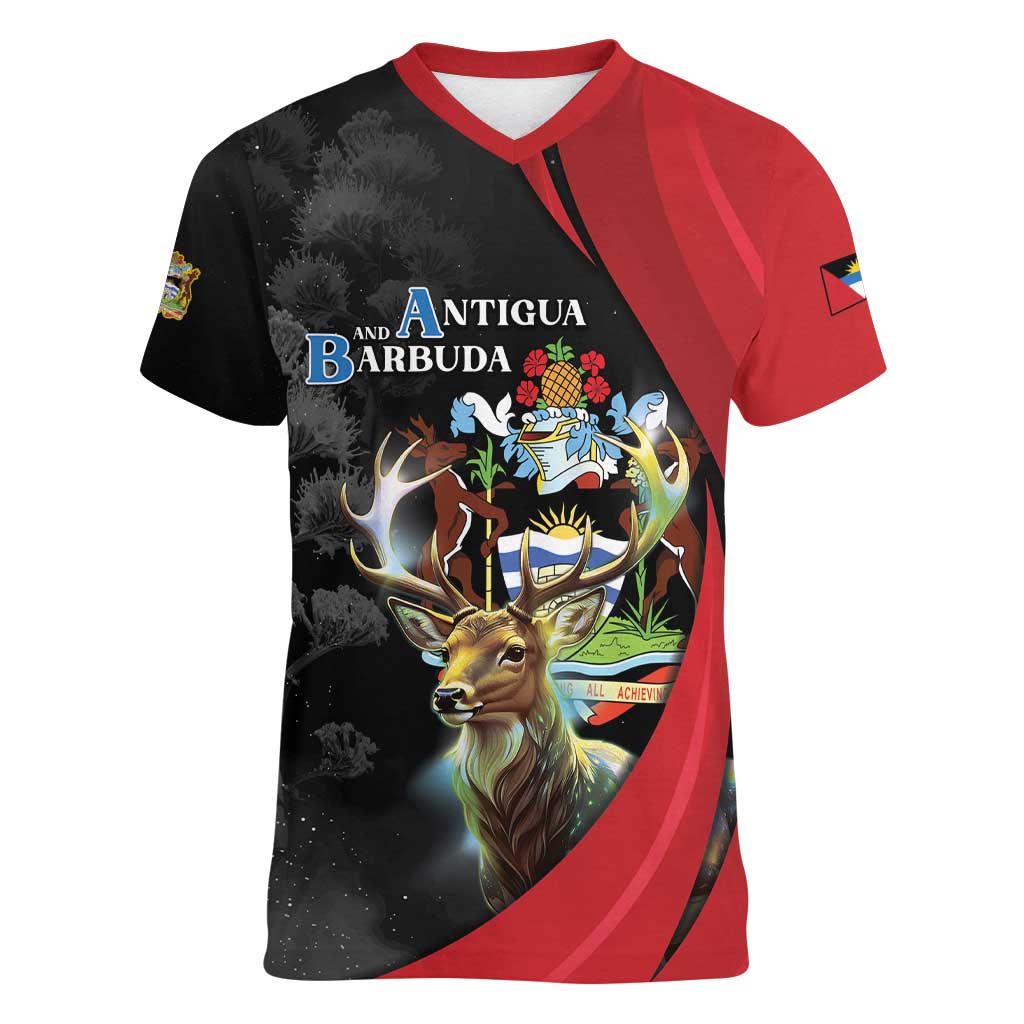 Antigua And Barbuda 1981 Women V-Neck T-Shirt Happy Independence Day - Wonder Print Shop