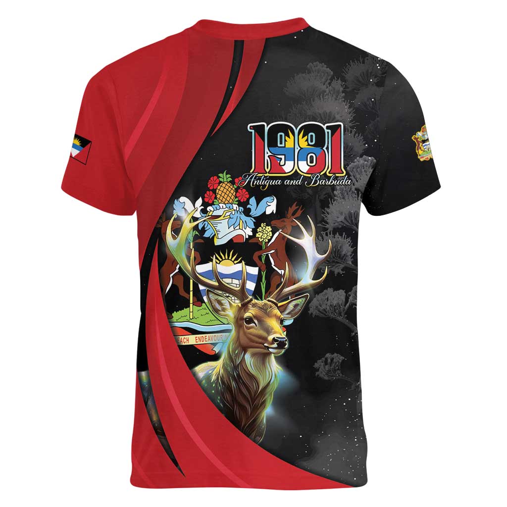 Antigua And Barbuda 1981 Women V-Neck T-Shirt Happy Independence Day - Wonder Print Shop