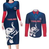 Custom Thailand Football Couples Matching Long Sleeve Bodycon Dress and Long Sleeve Button Shirt Go Champions - Wonder Print Shop