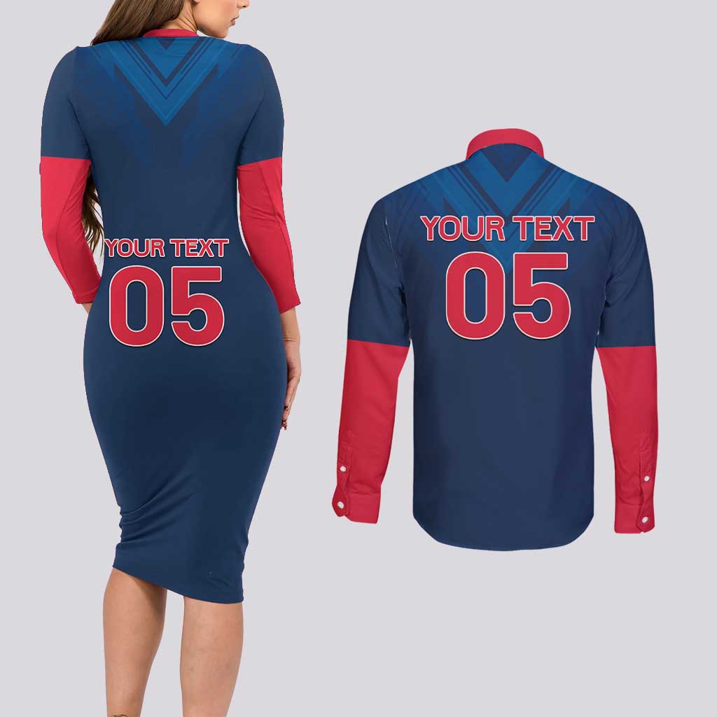 Custom Thailand Football Couples Matching Long Sleeve Bodycon Dress and Long Sleeve Button Shirt Go Champions - Wonder Print Shop