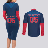 Custom Thailand Football Couples Matching Long Sleeve Bodycon Dress and Long Sleeve Button Shirt Go Champions - Wonder Print Shop