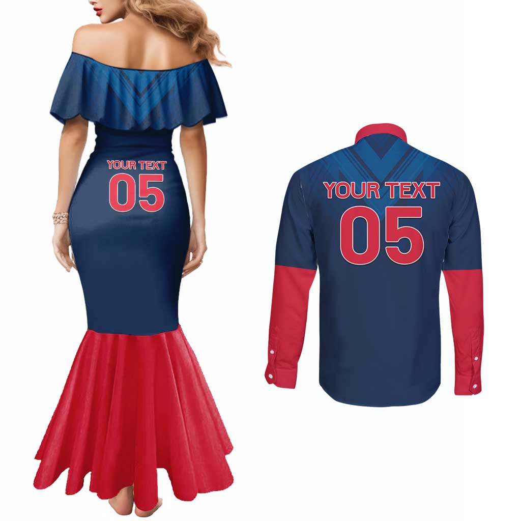 Custom Thailand Football Couples Matching Mermaid Dress and Long Sleeve Button Shirt Go Champions - Wonder Print Shop