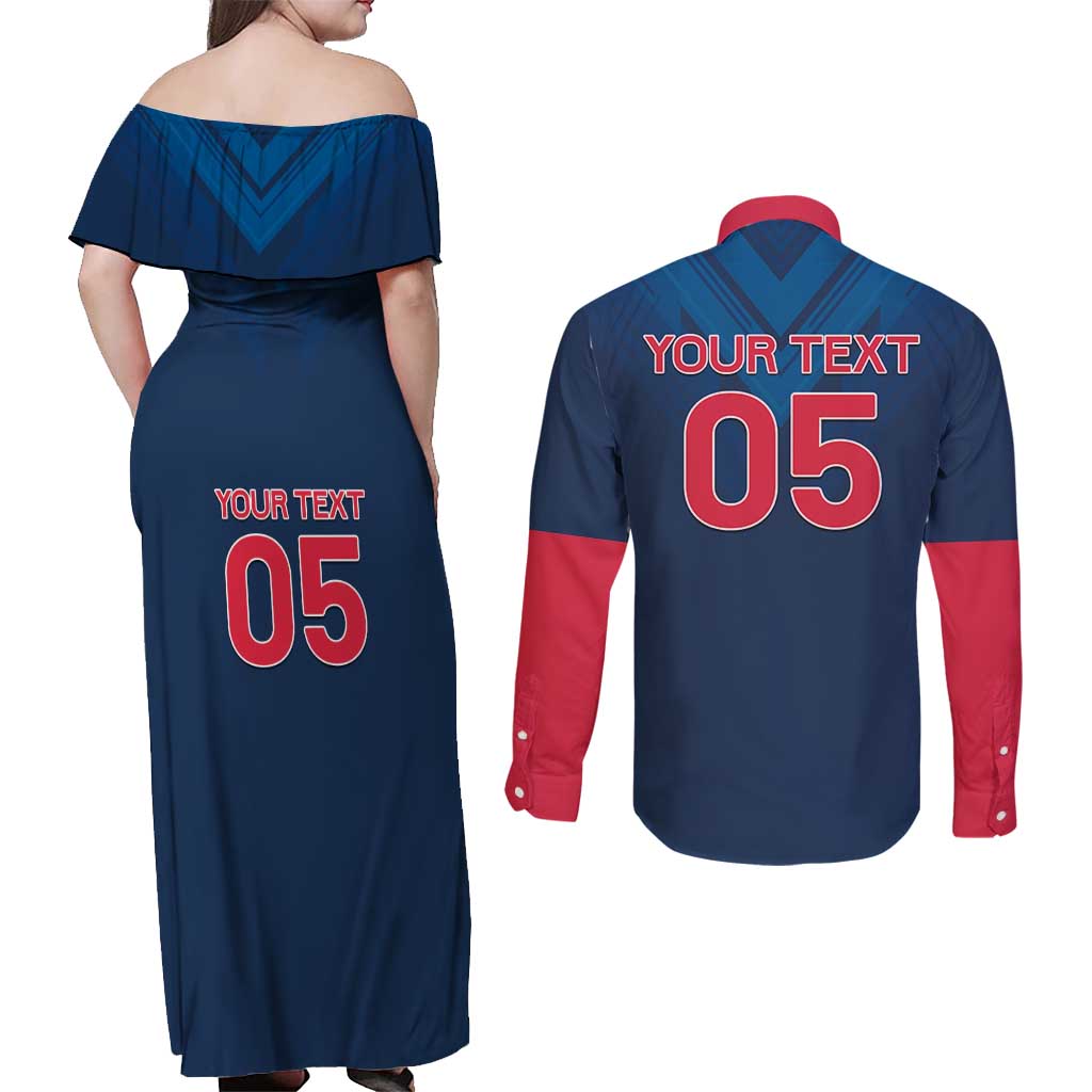 Custom Thailand Football Couples Matching Off Shoulder Maxi Dress and Long Sleeve Button Shirt Go Champions - Wonder Print Shop
