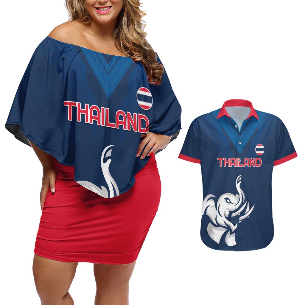 Custom Thailand Football Couples Matching Off Shoulder Short Dress and Hawaiian Shirt Go Champions - Wonder Print Shop