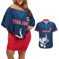 Custom Thailand Football Couples Matching Off Shoulder Short Dress and Hawaiian Shirt Go Champions - Wonder Print Shop