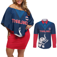Custom Thailand Football Couples Matching Off Shoulder Short Dress and Long Sleeve Button Shirt Go Champions - Wonder Print Shop