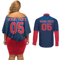 Custom Thailand Football Couples Matching Off Shoulder Short Dress and Long Sleeve Button Shirt Go Champions - Wonder Print Shop