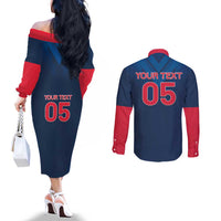 Custom Thailand Football Couples Matching Off The Shoulder Long Sleeve Dress and Long Sleeve Button Shirt Go Champions - Wonder Print Shop