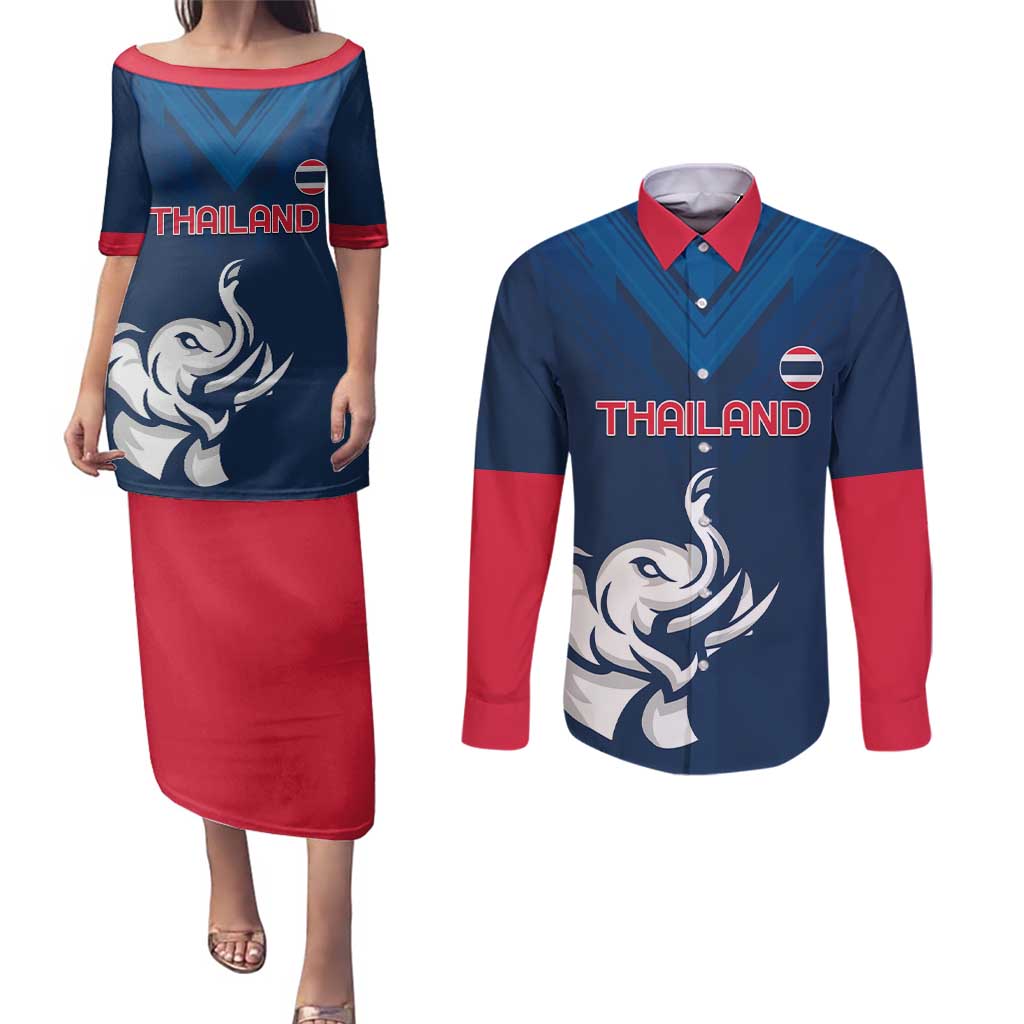 Custom Thailand Football Couples Matching Puletasi and Long Sleeve Button Shirt Go Champions - Wonder Print Shop
