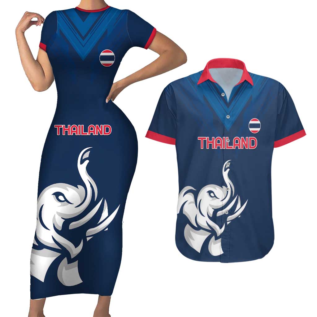 Custom Thailand Football Couples Matching Short Sleeve Bodycon Dress and Hawaiian Shirt Go Champions - Wonder Print Shop