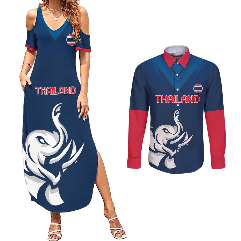 Custom Thailand Football Couples Matching Summer Maxi Dress and Long Sleeve Button Shirt Go Champions - Wonder Print Shop