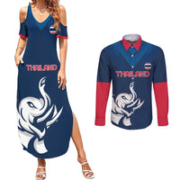 Custom Thailand Football Couples Matching Summer Maxi Dress and Long Sleeve Button Shirt Go Champions - Wonder Print Shop