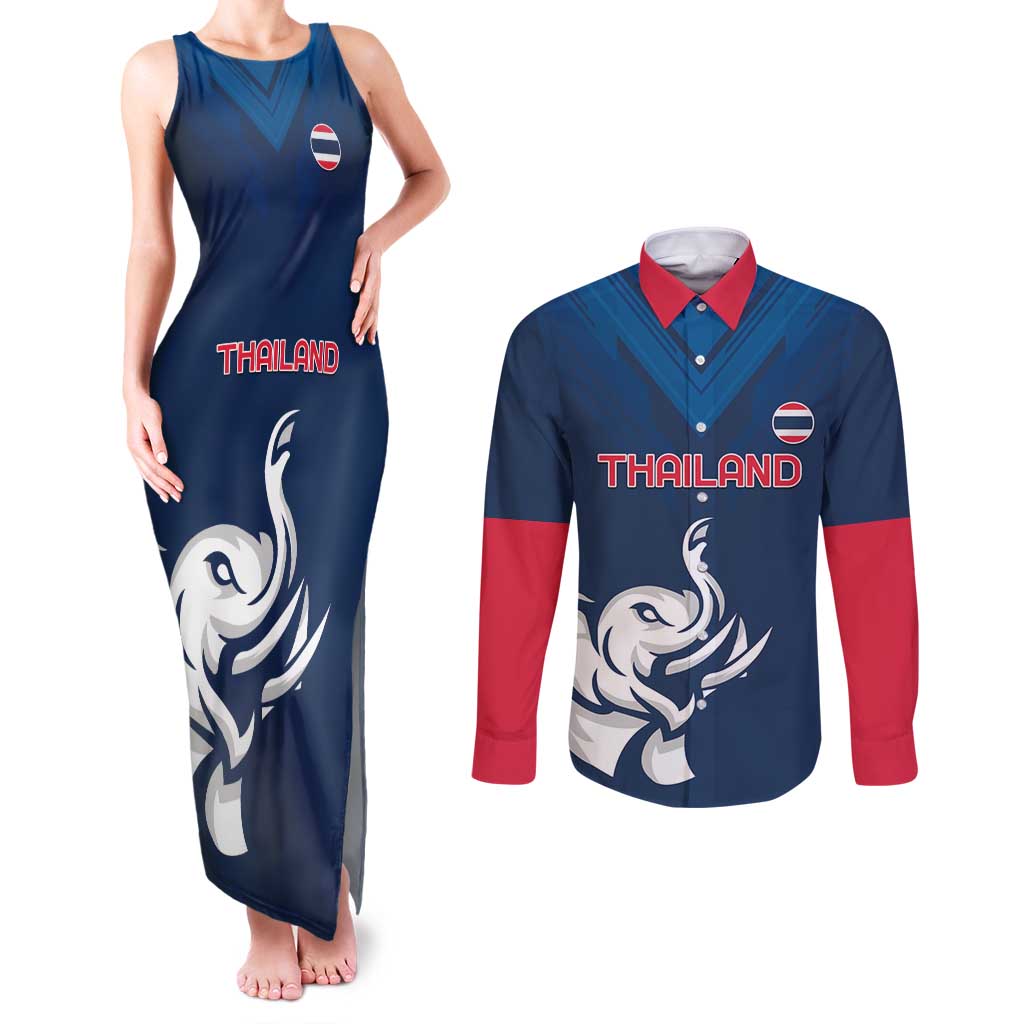Custom Thailand Football Couples Matching Tank Maxi Dress and Long Sleeve Button Shirt Go Champions - Wonder Print Shop
