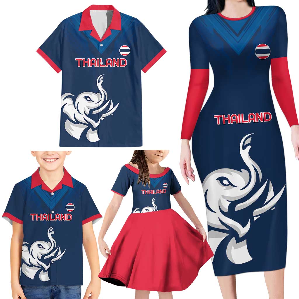 Custom Thailand Football Family Matching Long Sleeve Bodycon Dress and Hawaiian Shirt Go Champions - Wonder Print Shop