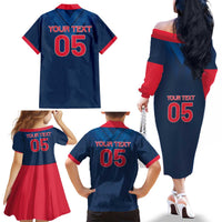 Custom Thailand Football Family Matching Off The Shoulder Long Sleeve Dress and Hawaiian Shirt Go Champions - Wonder Print Shop