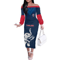 Custom Thailand Football Family Matching Off The Shoulder Long Sleeve Dress and Hawaiian Shirt Go Champions - Wonder Print Shop